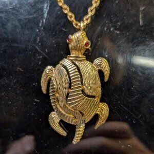 3 for $30  Vintage gold tone turtle pendent with red eyes | aquatic turtle
